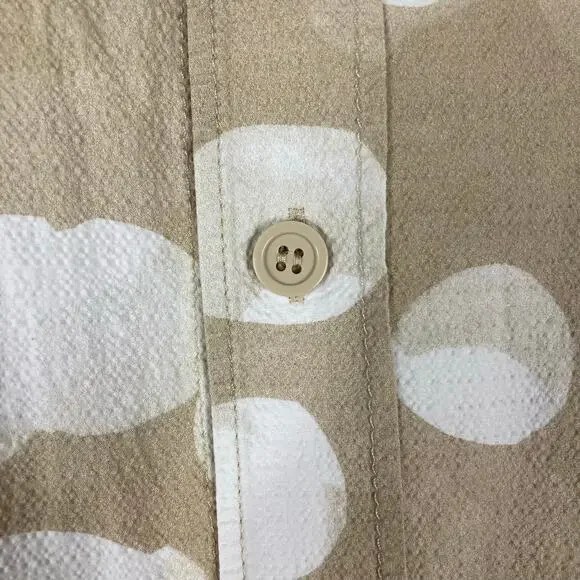 NWOT COS Shirt EU XL Relaxed-Fit Dot-Print Crinkle Pocket Button-Up Beige Cotton